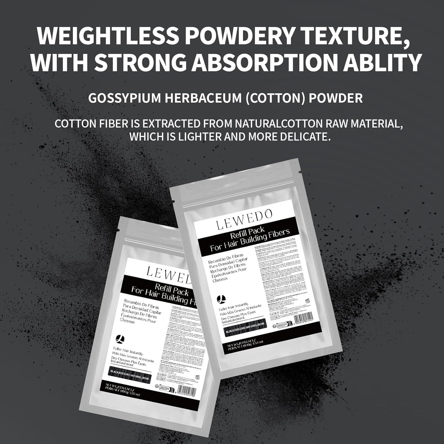 Hair Building Fibers Refill Pack - 100g Instant Thickening Fibers for Men & Women, Natural Cotton Powder, Wind/Rain Resistant, For All Hair Fiber Applicator Bottles (Light brown)