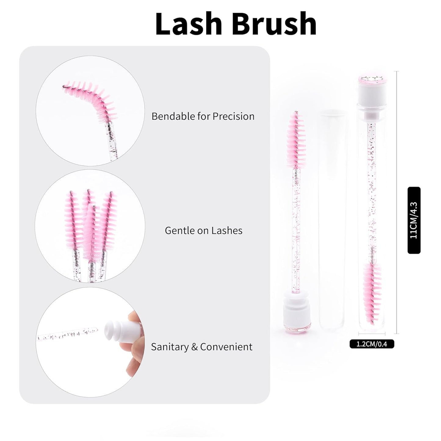 i-Laesh 10Pcs Diamond Disposable Mascara Wands with Tube - Spoolies for Eyelash Extensions, Cleaning & Brow Makeup - Multi-Color Applicator Set (3D Rose)