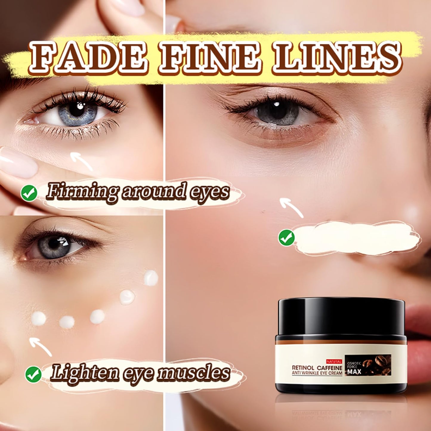 Retinol Caffeine Eye Cream for Dark Circles and Puffiness - Under Eye Treatment Serum to Reduce Wrinkles, Fine Lines, and Eye Bags, Hydrate Eye Area