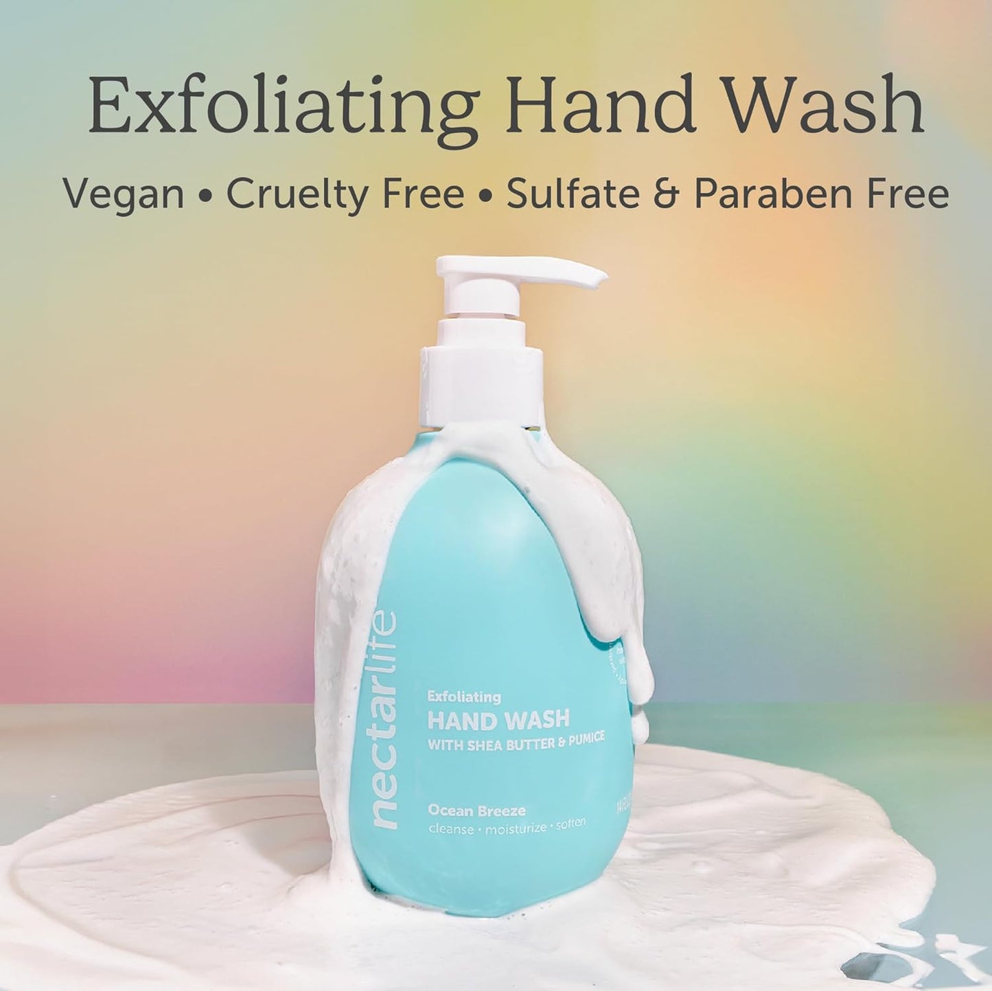 Nectar Life Exfoliating & Moisturizing Hand Wash, Volcanic Pumice for Hand Scrub, Shea Butter Softens Hands, Clean Vegan Ingredients. Ocean Breeze Scent