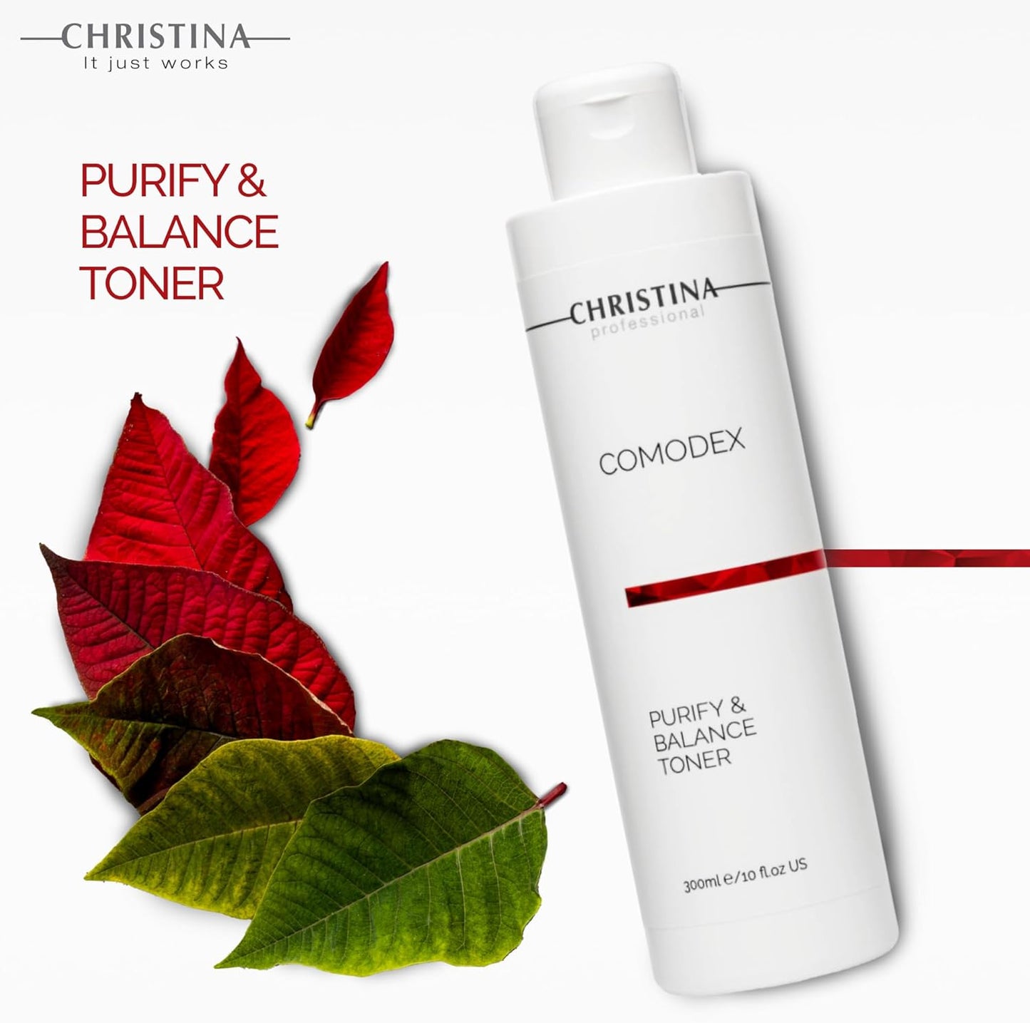 Christina Comodex Purify & Balance Facial Toner - 300ml - Non-Drying Formula with Eucalyptus and Tasman Pepper Extract - PH Balancing Toner for Combination, Normal and Oily Skin Types.
