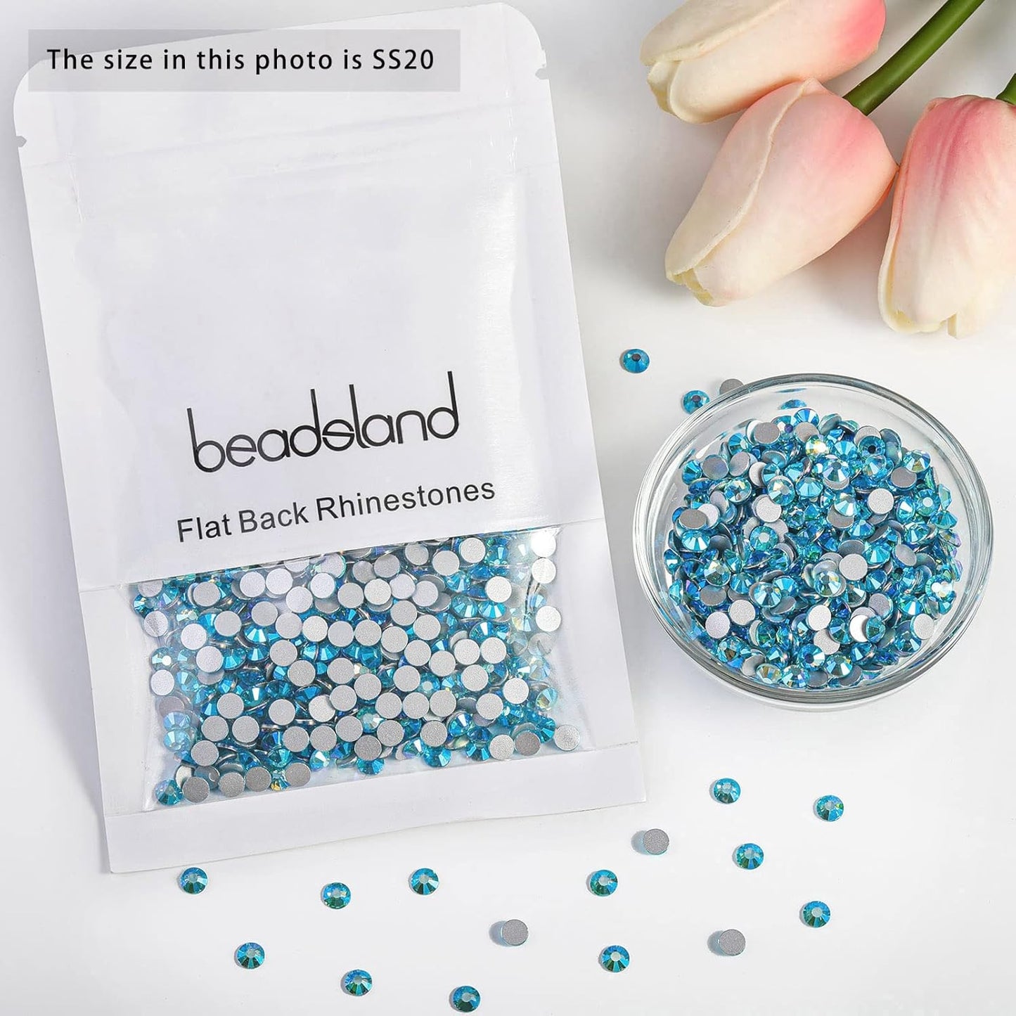 Beadsland 1440 Pieces Flat Back Crystal Rhinestones Round Gems,Aquamarine AB,SS20,4.6-4.8mm