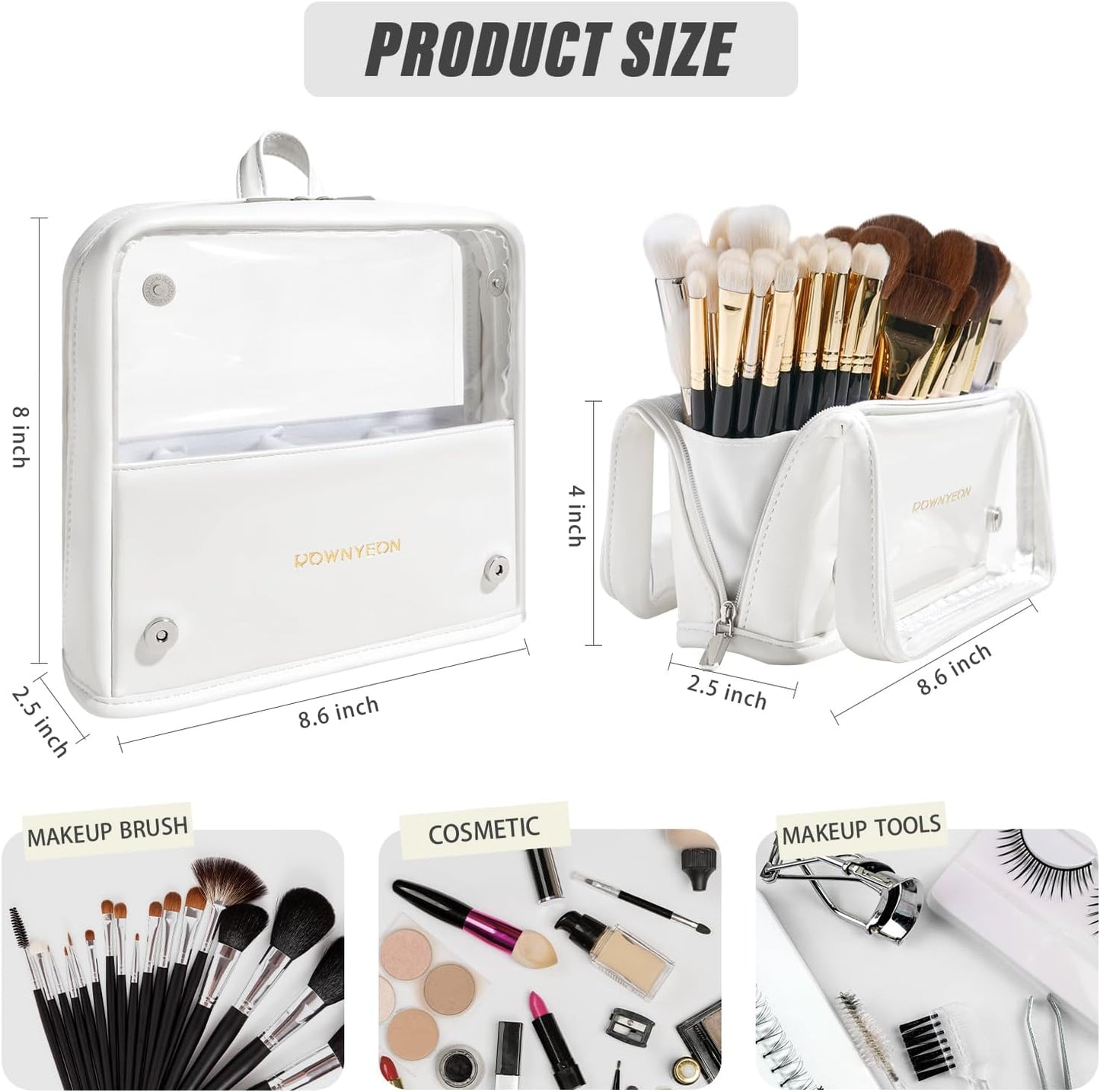 ROWNYEON Makeup Brush Bag, High Capacity Stand-Up Makeup Brush Holder, Travel Professional Cosmetic Bag Artist Organizer Bag Large Makeup Brush Case with Adjustable Divider (Brushes Not included)