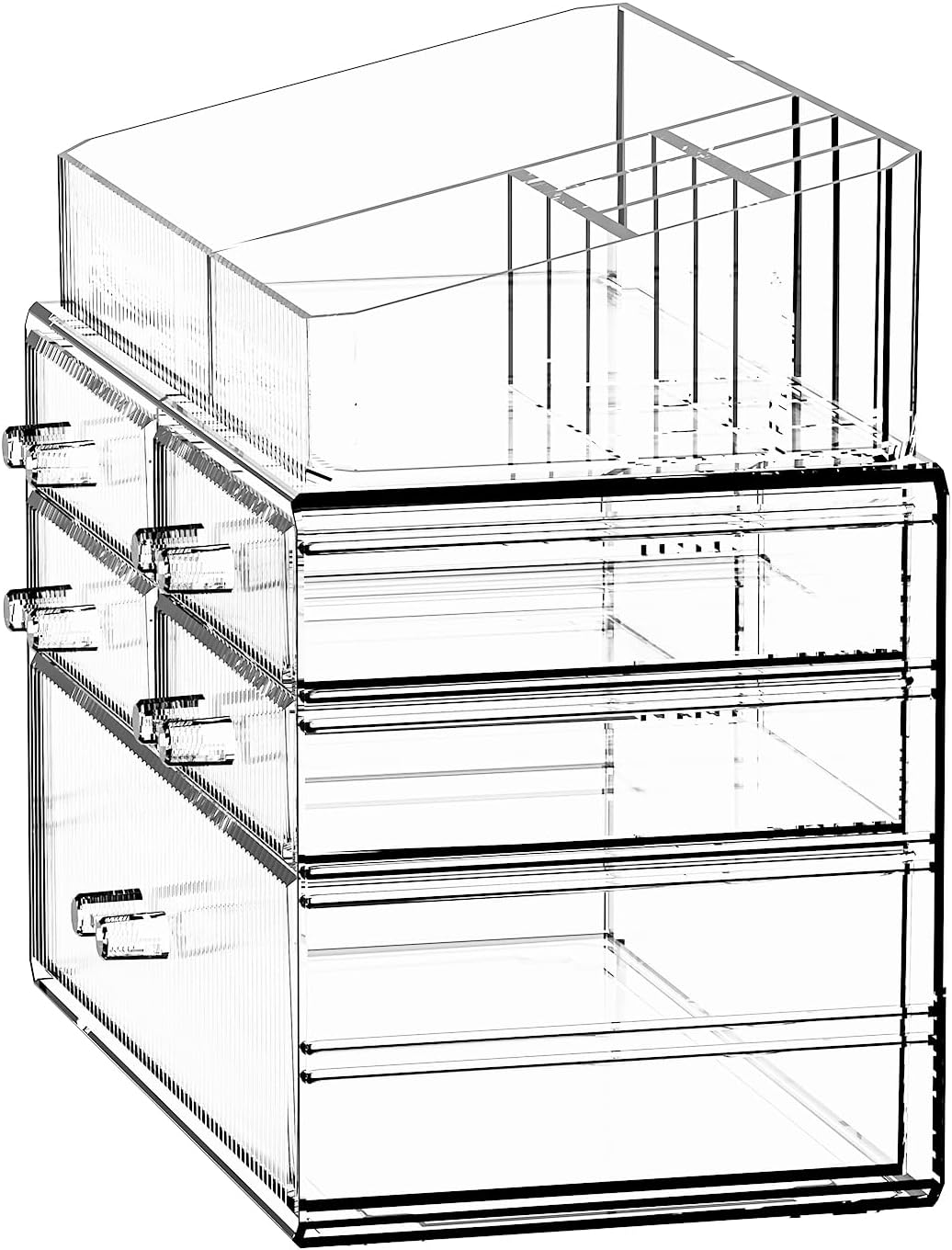 ZHIAI Stackable Organizer, Acrylic Cosmetic Organizer for Dresser, Vanity, Kitchen Cabinet, Bathroom, Under Sink, Home Organization and Storage (1 Top 5 Drawers)