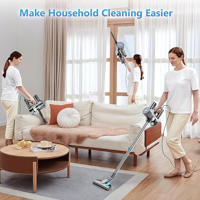 Corded Stick Vacuum Cleaner, 25Kpa Powerful Stick Vacuum, 2 in 1 Vacuum Cleaners,1.2 L Dust Cup, Corded Handheld Vacuum Pet for Hair, Short-Pile Carpet, Hardfloor (Blue)