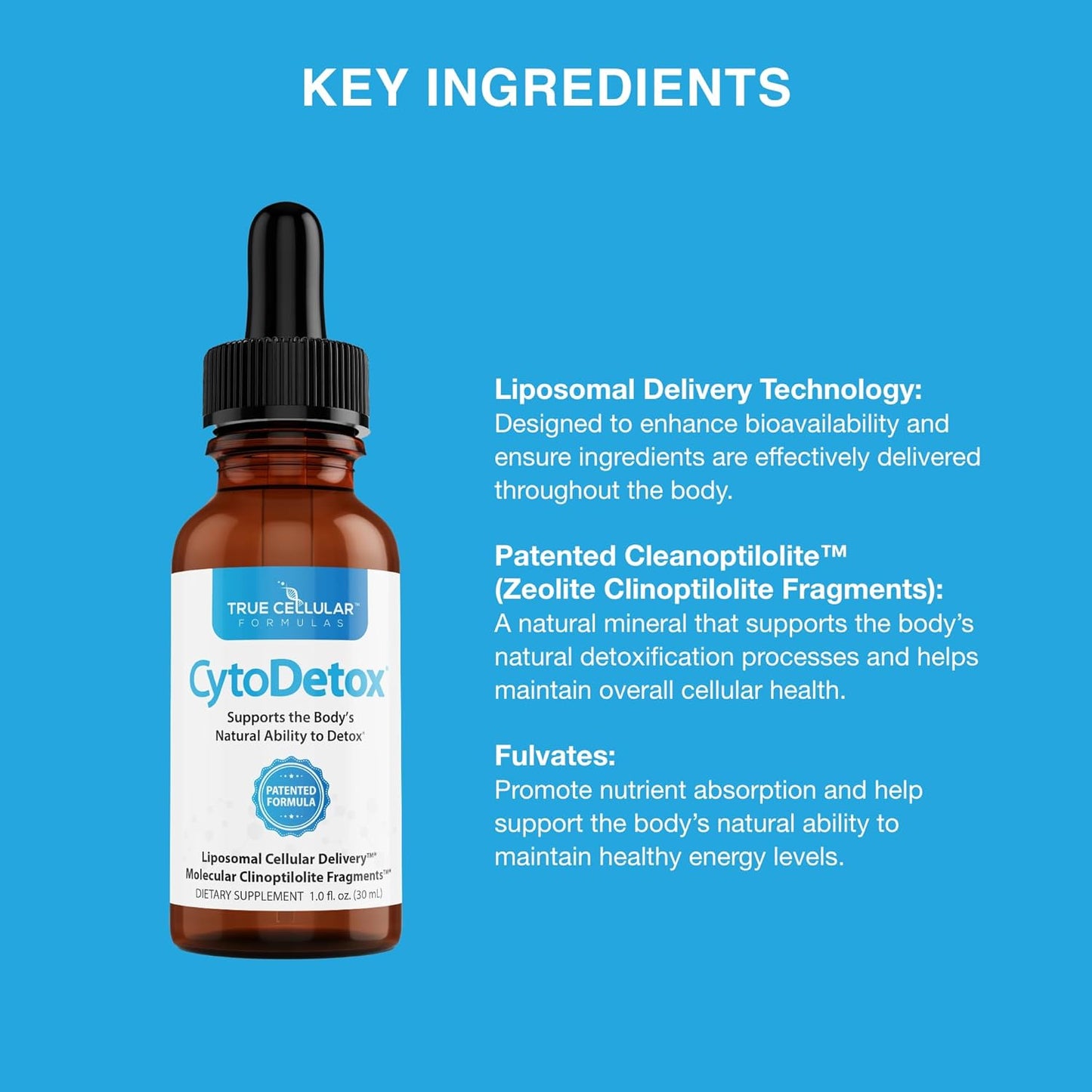 CytoDetox Liposomal Zeolite Clinoptilolite with Fulvates - Supports Cellular Detox & Natural Toxin Removal - Gentle Detoxifier and Binder - 1 oz Bottle