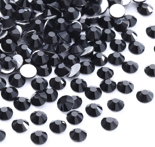 Black Flatback Rhinestones, Glass Rhinestones for Nail Art and Craft, Glue Fix, Loose Crystal Gemstones(Black, SS20, 1440pcs, 4.6-4.8mm)