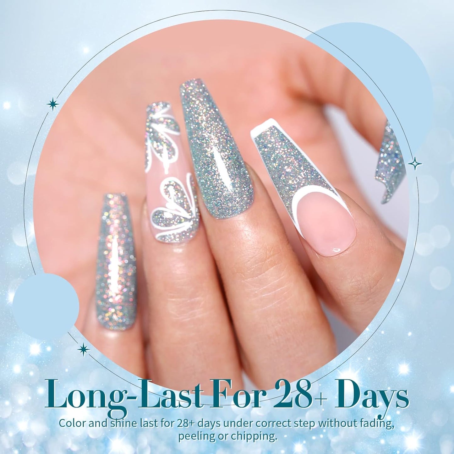 Born Pretty Reflective Glitter Gel Nail Polish Shimmer Sequins Sparkly Shiny Disco DJ Glitter Sequins Nail Polish 6PCS 7ML