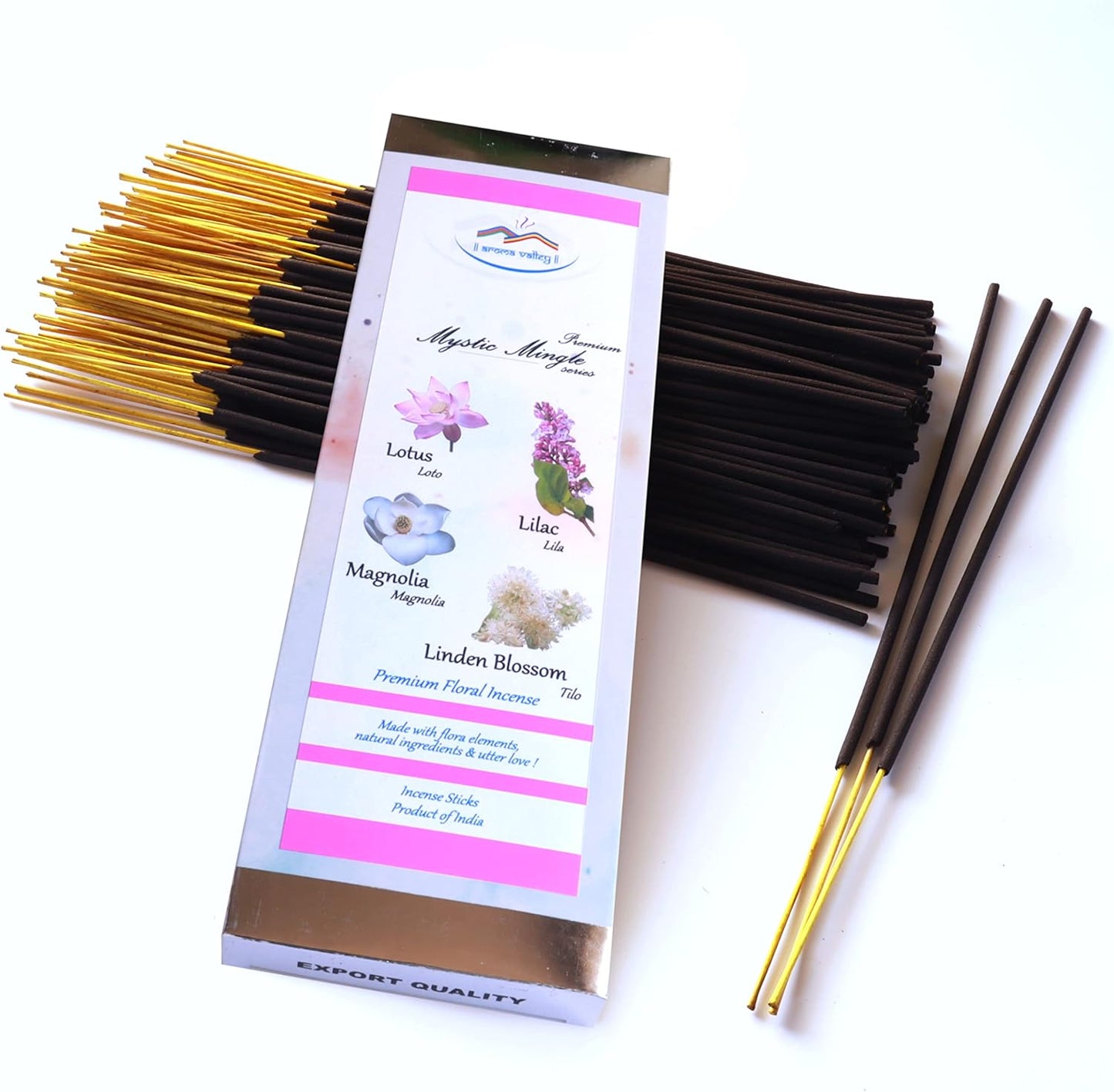 Incense Sticks - Lotus, Lilac, Magnolia and Linden Blossom Artisan Blend - Hand-Dipped Premium Quality Natural Incense Sticks - 75 Grams - 50+ Sticks - Uplifting, Stress-Relief