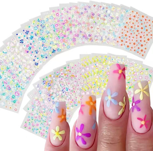 Flowers Nail Art Stickers Decals Colorful Flower Rose Daisy Cherry Blossoms Nail Stickers Design 3D Self-Adhesive Flowers Nail Art Supplies Charms for NailsArt Manicure Tips Decoration 30 Sheets