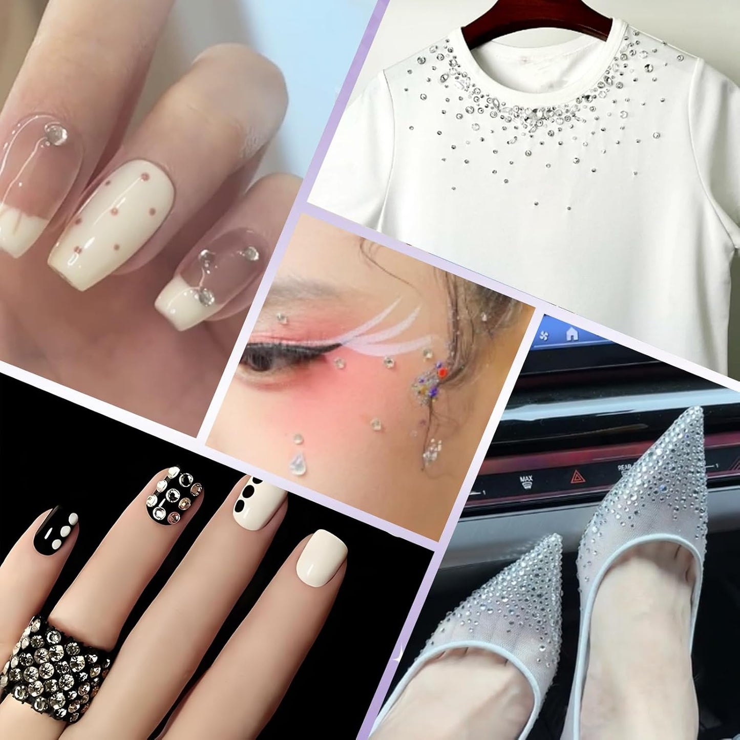 2000PCS SS12 Flatback Rhinestones | 12-Facet Diamond-Cut Glass Gems for Nail Art, Clothing, DIY Crafts |Glue-On Decoration Stones with Silver Backing(Crystal)