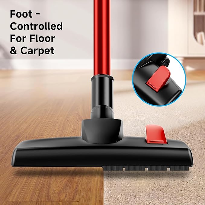 Corded Vacuum Cleaner for Home, 600W Powerful Stick Vacuum, 2 in 1 Vacuum Cleaners,1.2 L Dust Cup, Corded Handheld Vacuum Pet for Hair, Short-Pile Carpet, Hardfloor (Red)