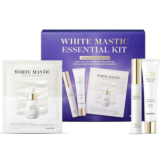 MASTINA White Mastic Essential Skin Care Set- Cream, Ampoule Massager Roller Stick & Sheet Mask Set for Skin Care. Korean Skin Care. Vegan Collagen, Beta-Glucan