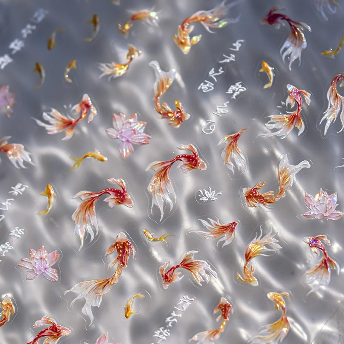 Goldfish Nail Art Stickers Sparkly Koi Nail Stickers 5D Embossed Shell Light Style Nail Decals Accessories Goldfish Adhesive Slider Manicure Supplies for Women DIY Decorations