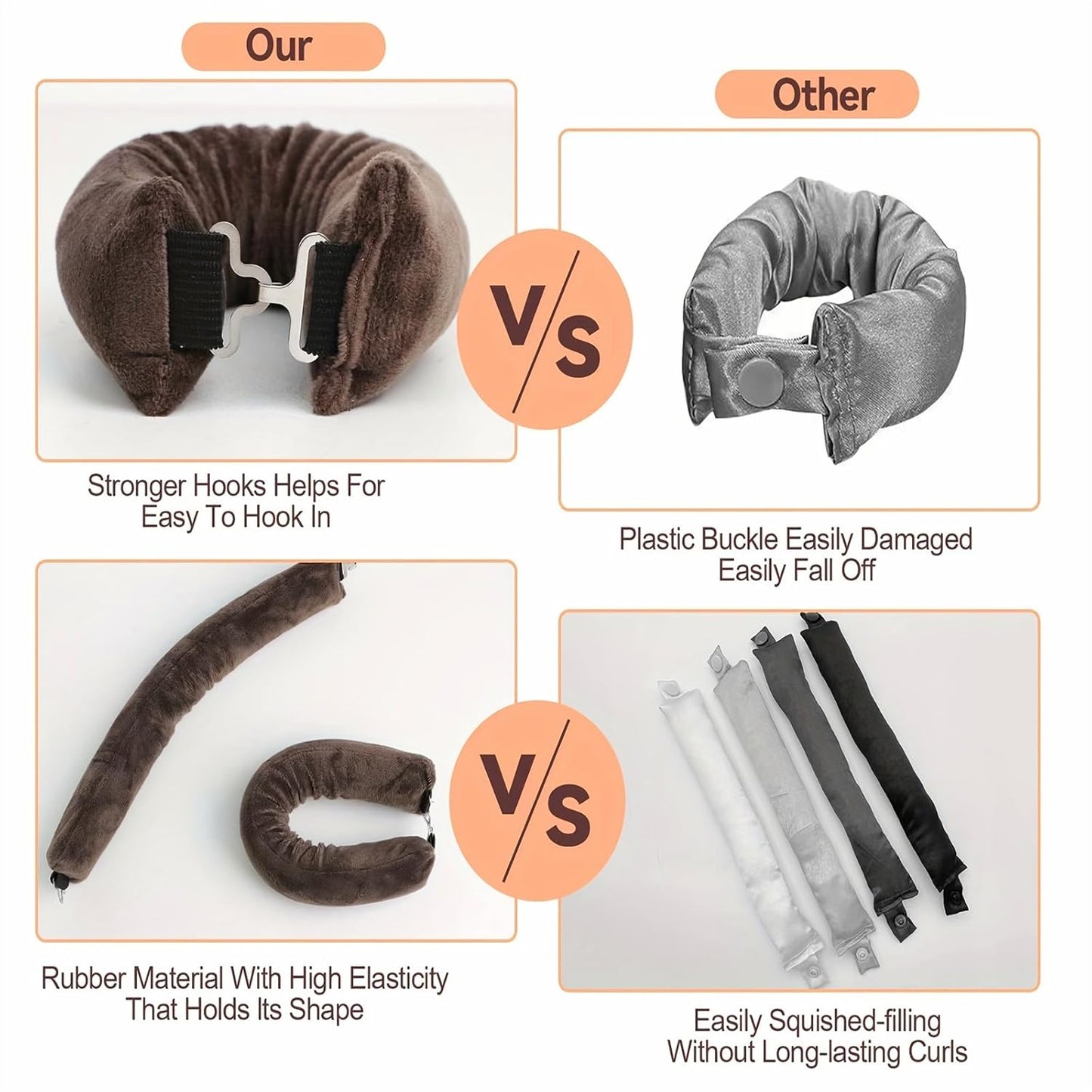 Heatless Hair Curler Overnight Curl Rods for All Hair Types, Healthy and Stylish Heatless Curling Set jumbo heatless hair curler to sleep in Heatless Hair Curlers (Black, Medium)