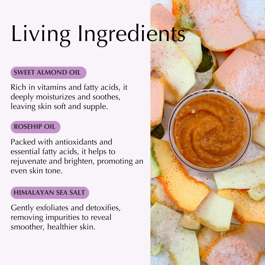 Sweet Almond Rosehip Brine Face & Body Polish | Fusion of Himalayan & Dead Sea Salt, Maple Sugar, Omega 3s & Vitamin E | Reveals Radiance, Elevates Mood with an Exquisite Fragrance | 3 oz