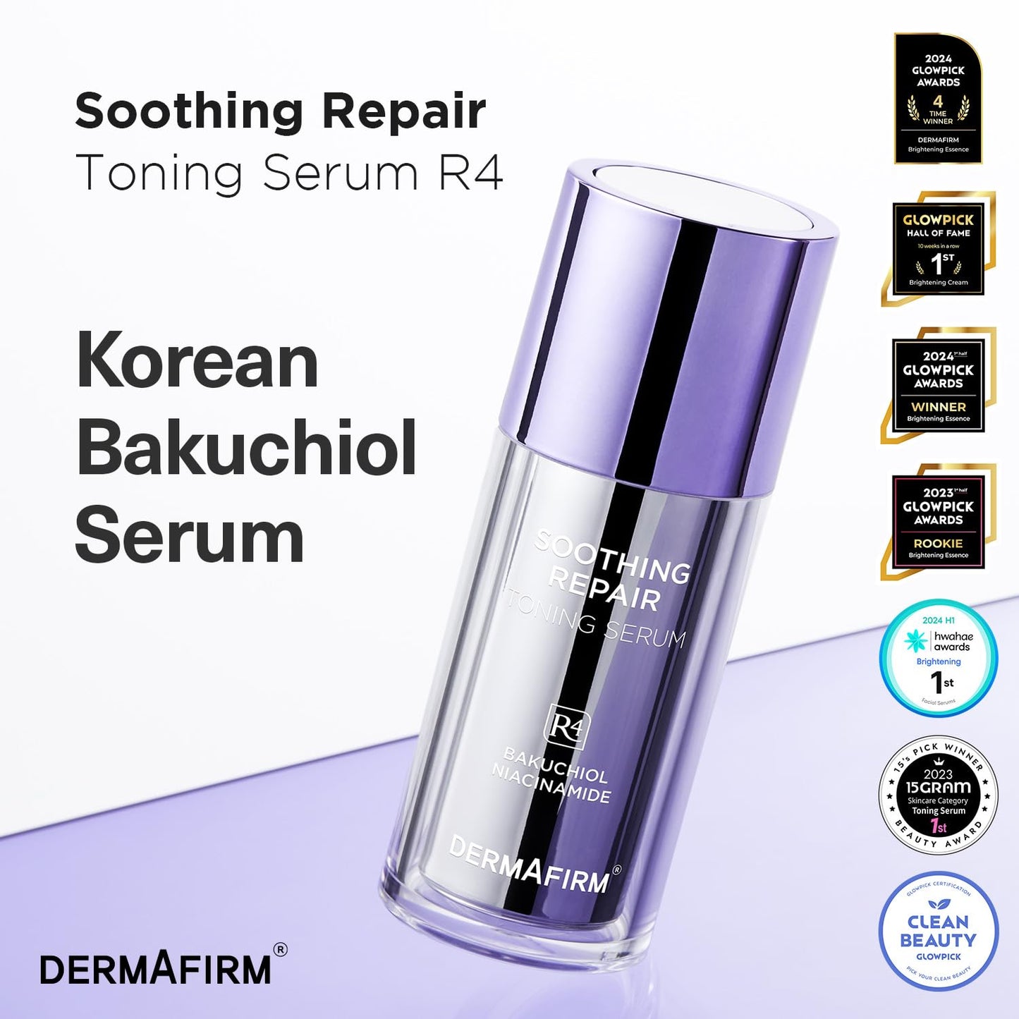DERMAFIRM Bakuchiol Retinol Serum for Glass Skin with Niacinamide & Peptides | Daily Korean Skin Care for Sensitive Skin | Soothing Repair Toning Serum R4 for Glass Skin