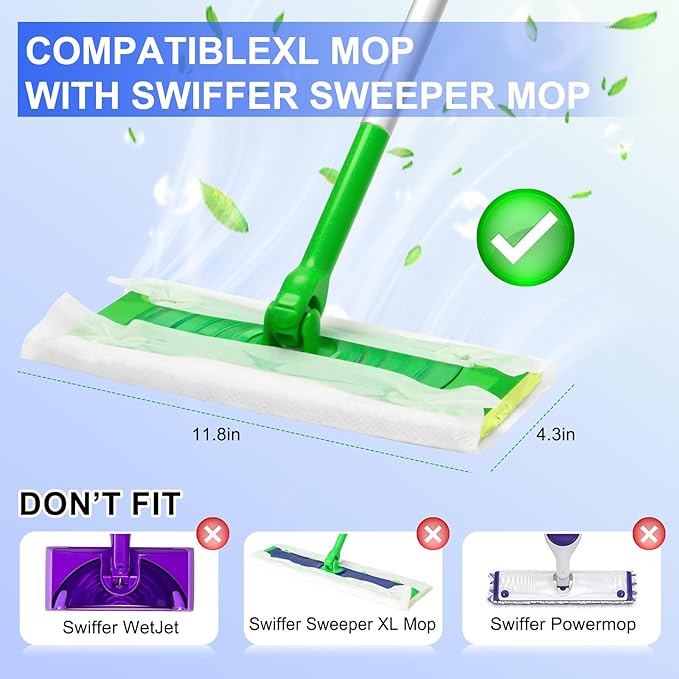 60 Count 2-in-1 Dry + Wet Mopping Cloths Kit for Swiffer Sweeper Mop, Disposable Mop Pads Refill Kit Includes 48 Dry Sweeping Cloths & 12 Wet Pads Refills for Multi-Surface Floor Cleaning