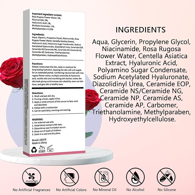 Travel Skincare 5% Niacinamide Serum with 5% Damascus Rose Water for Face Deep Hydration, Soothes Skin, Enhances Elasticity (3 Pack 0.507 fl.oz | 15ml)