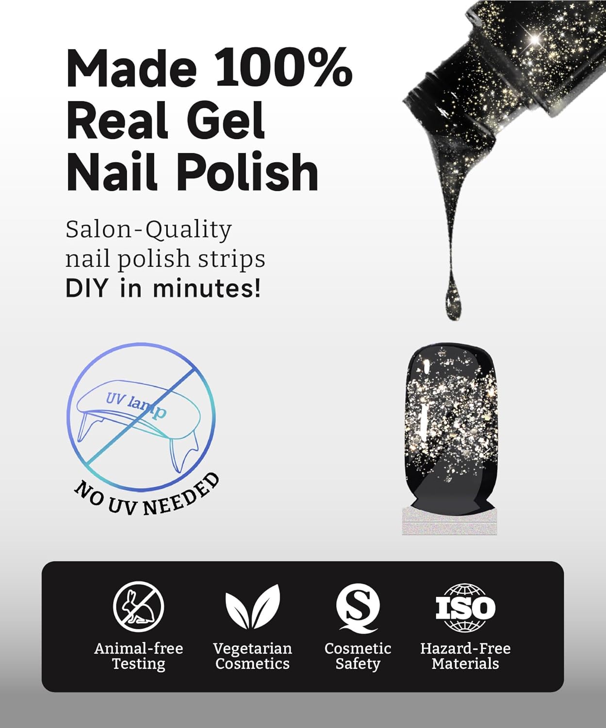 Glitter Nail Polish Strips, 32 Pcs Salon Quality Gel Nail Stickers, Long Lasting Wraps Easy to Use & Remove (Mature Maroon)