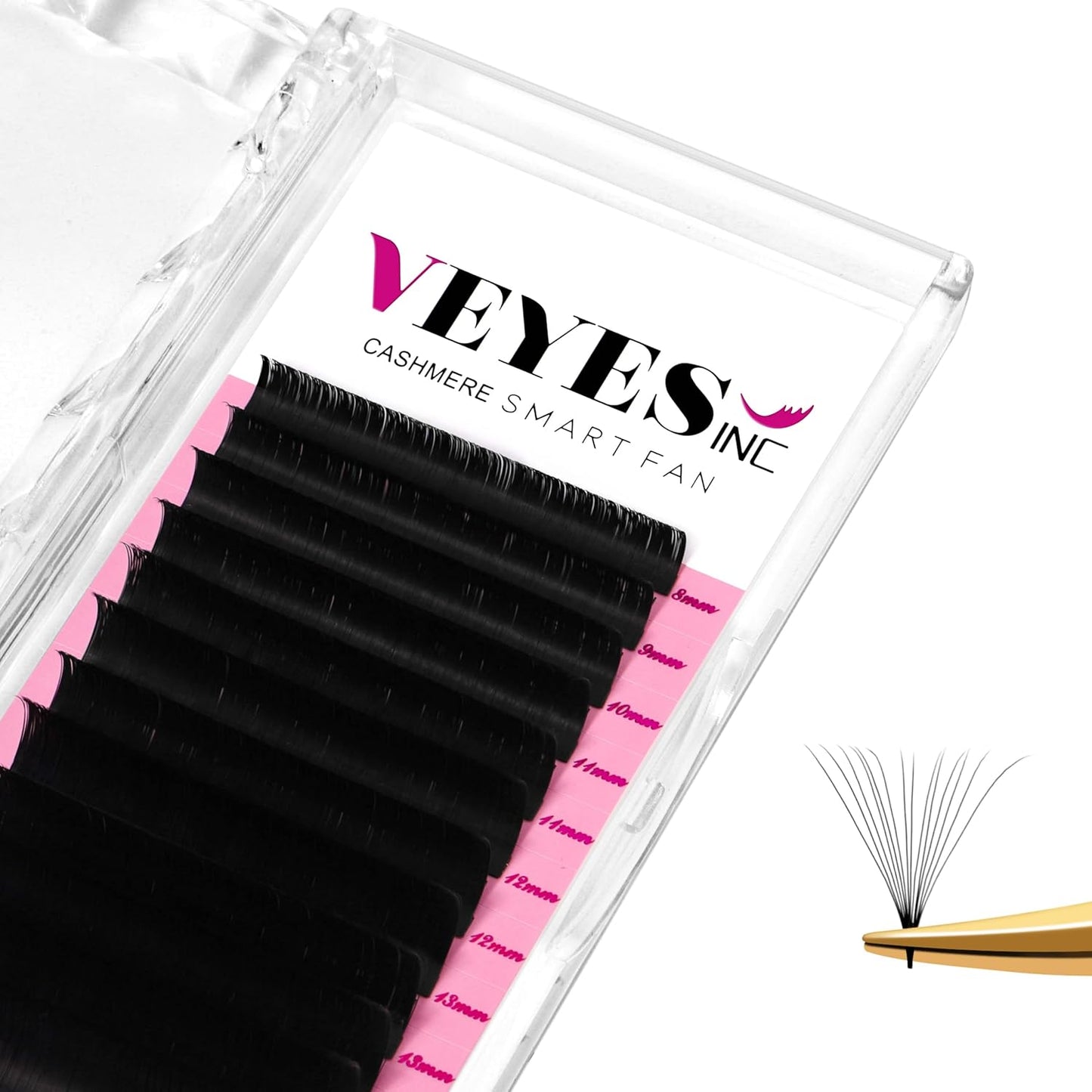 VEYES INC Cashmere Smart Fan Lash Extensions 0.03 0.05 0.07 C/CC/D Curl 8-20mm Mixed & Single Length, Super Matte Black Volume Lashes, Professional Supplies for Lash Techs (0.05 D 15mm)