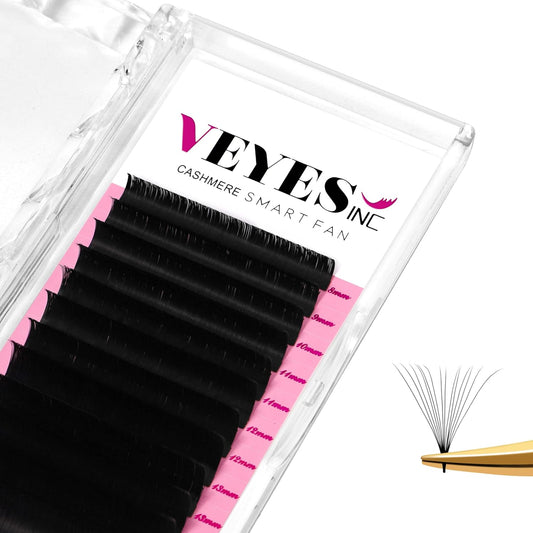 VEYES INC Cashmere Smart Fan Lash Extensions 0.03 0.05 0.07 C/CC/D Curl 8-20mm Mixed & Single Length, Super Matte Black Volume Lashes, Professional Supplies for Lash Techs (0.05 D 8mm)