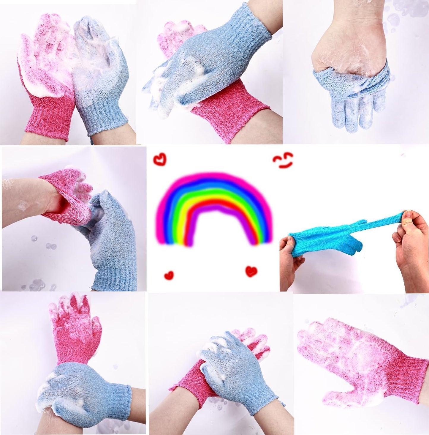16 Pcs Exfoliating Bath Gloves Shower Gloves, 8 Colors Double Sided Exfoliating Gloves for Beauty Spa Massage Skin Shower Body Scrubber Bath Accessories, Made of Nylon