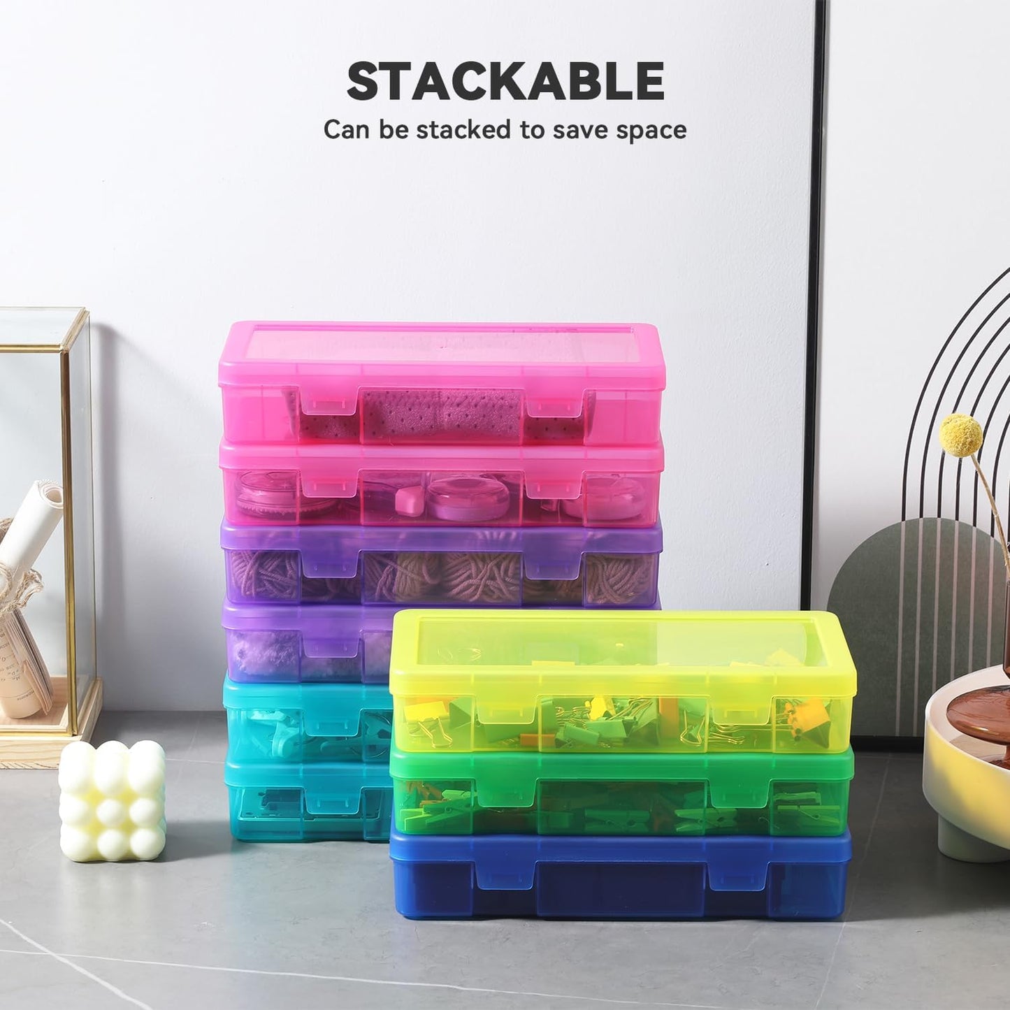 9 Pack Plastic Storage Containers Color Arts & Crafts Storage Boxes & Organizers Stackable Containers With Lids For Organizin (Set 2)