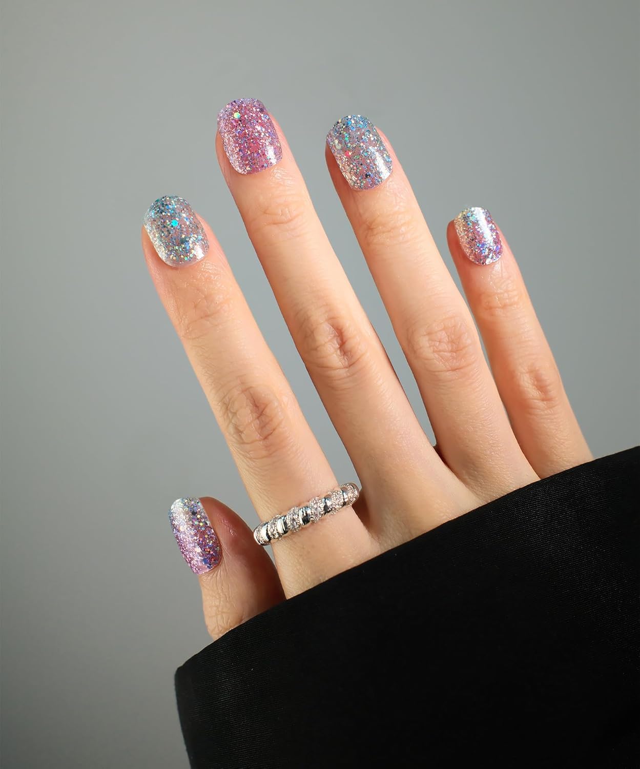 Glitter Nail Polish Strips, 32 Pcs Salon Quality Gel Nail Stickers, Long Lasting Wraps Easy to Use & Remove (Dreams Glimmer)