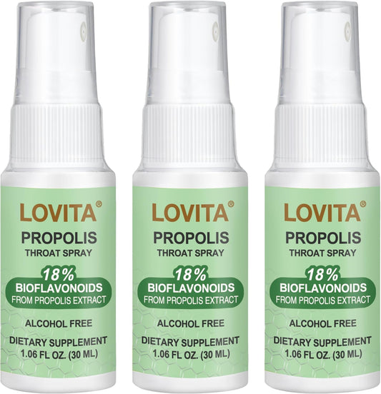 Lovita Bee Propolis Throat Spray, 18% Bioflavonoids, Alcohol-Free, Immune Support, Throat Soothing, Antioxidant, Gentle Taste, 1 Fl Oz (Pack of 3)