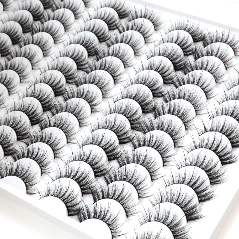 False Eyelashes 48 Pairs Faux Mink Lashes 14mm Wispy Lashes 3D Fluffy Cat Eye Lashes Pack Bulk Wholesale Strip Lashes(style 48-041)