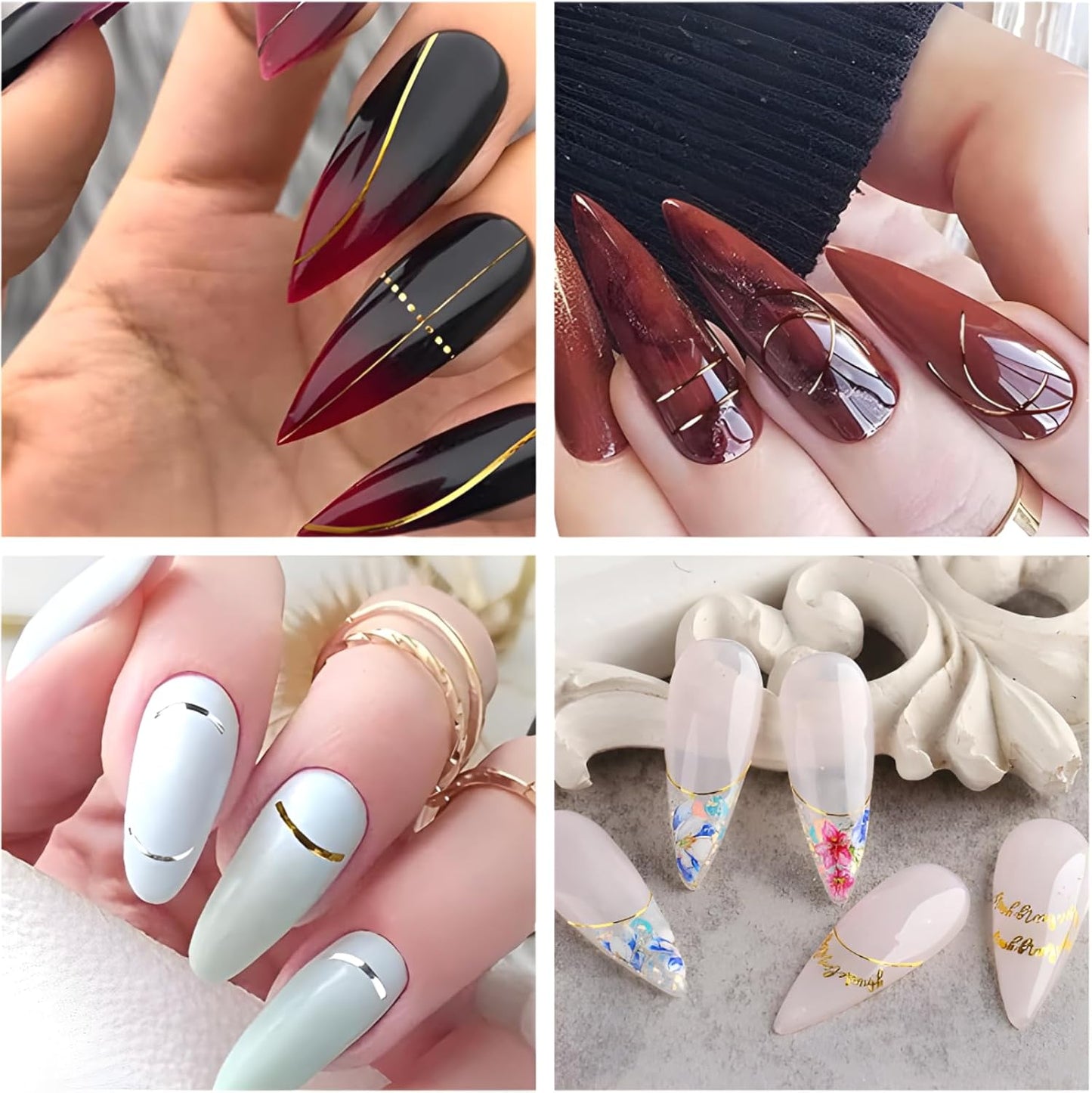 12 Sheets Gold Nail Stickers for Nail Art 3D Self Adhesive Line Nail Decals Gold Nail Art Stickers Gold Stripe Wave Nail Design French Nail Supplies for DIY Manicure Decoration for Women