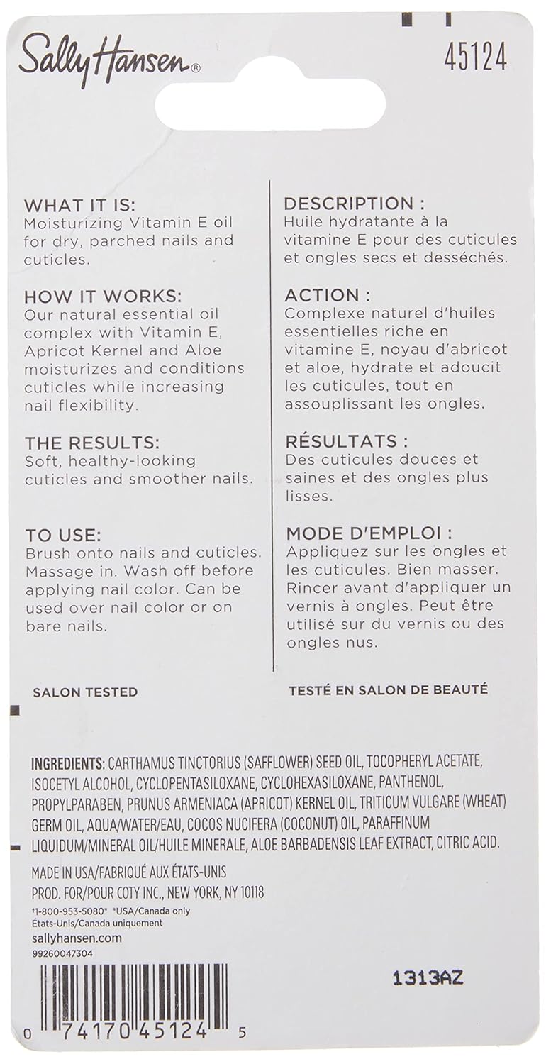 Sally Hansen Vitamin E Nail and Cuticle Oil, 0.45 Fl Oz, Packaging may vary (Pack of 2)