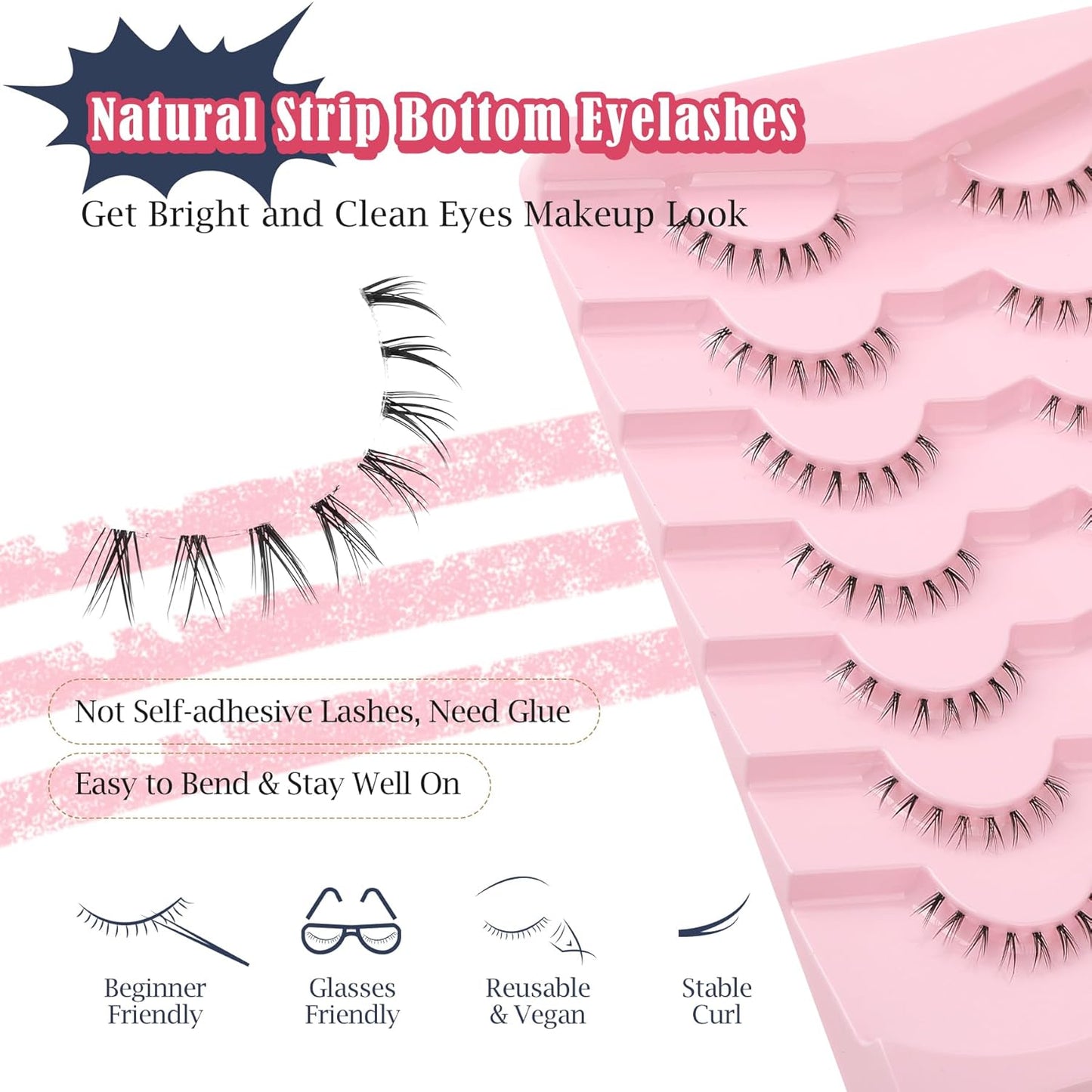 Lashes Natural Bottom Lashes 9mm Lower Strip Lashes Extention False Eyelashes Natural Look Wispy Bottom Eyelashes Fake Lashes Pack 7 Pairs