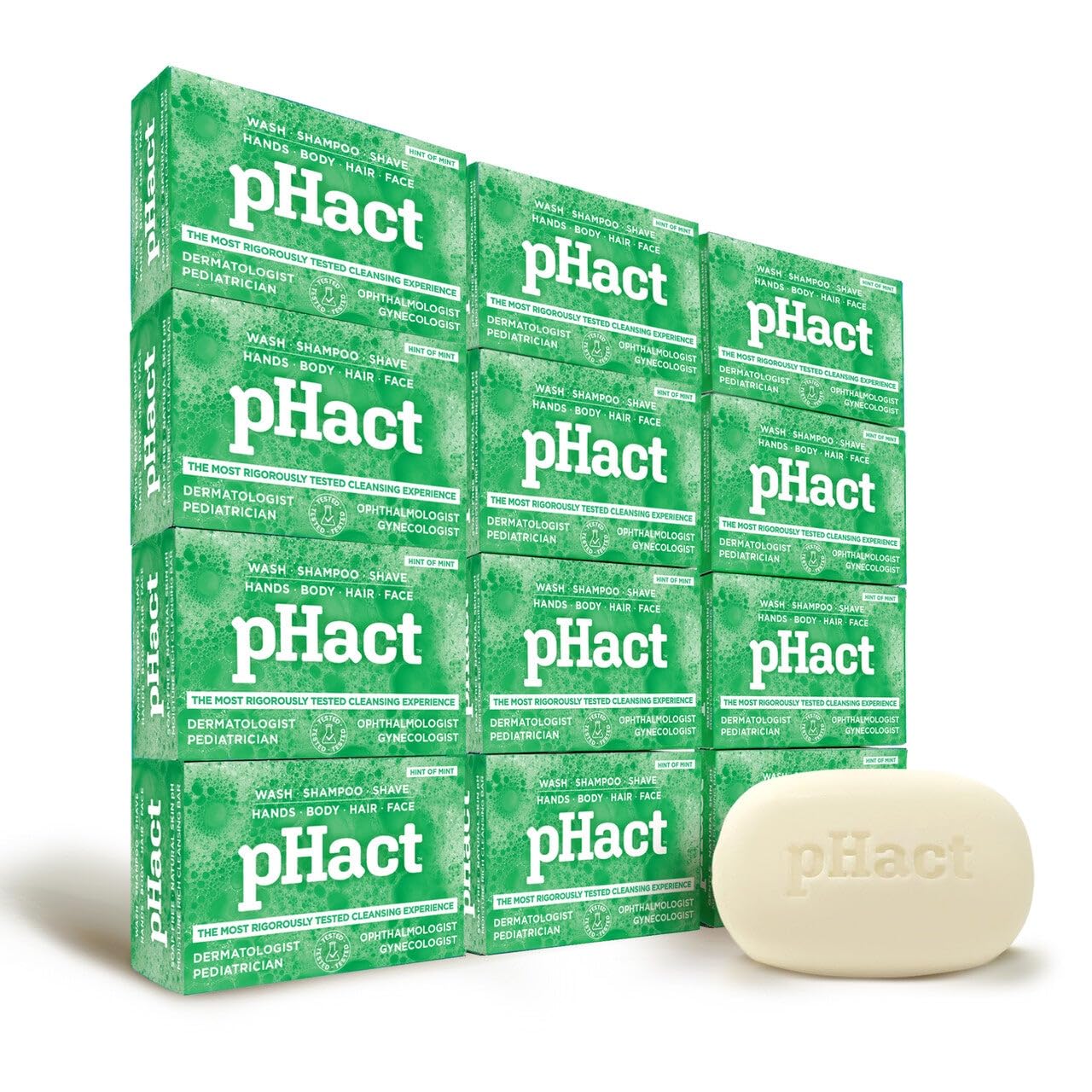 ANDREW LESSMAN pHact Moisture-Rich, Soap-Free Cleansing Bar Hint of Mint. Natural Skin pH. All Skin Types - Even Sensitive Skin. Hypoallergenic. Dermatologist Tested. 12 Pack 4.25 oz each