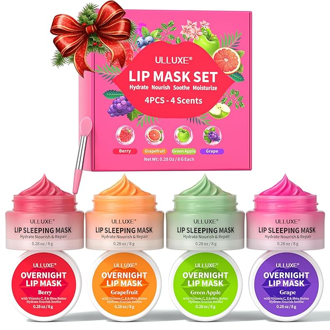 Lip Mask Set, Overnight Lip Sleeping Mask with Shea Butter & Vitamin C for Nourishing Hydration, Moisturizing Lip Balm Treatment for Dry, Flaky Lips, Lip Care Holiday Gift for Women & Teen Girls