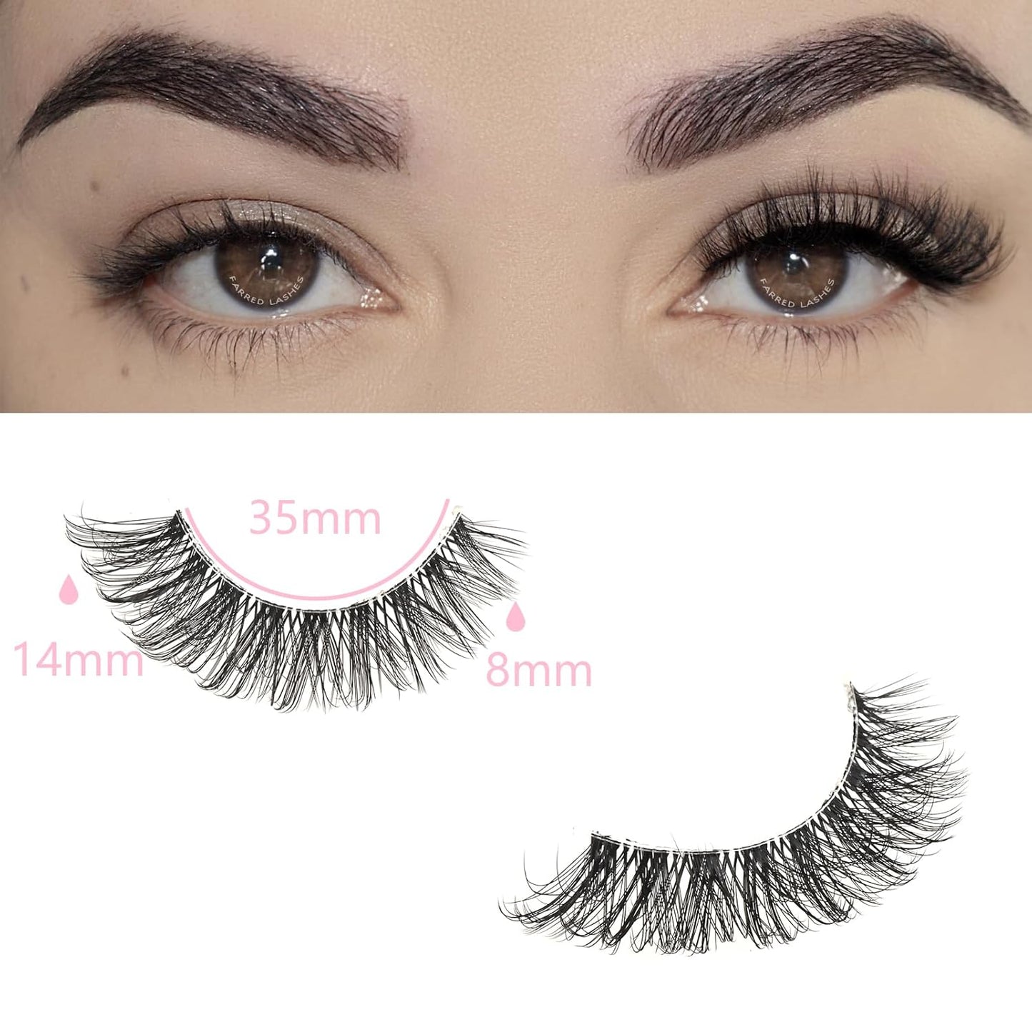 FARRED Cat Eye Lashes False Eyelashes Short Wispy Lash Strips Volume Eyelash 14 Pairs Cateye Medium Length False Clear Band Lashes Natural Looking Hybrid Clusters Full Strip Lashes (F25 | 8-14mm)