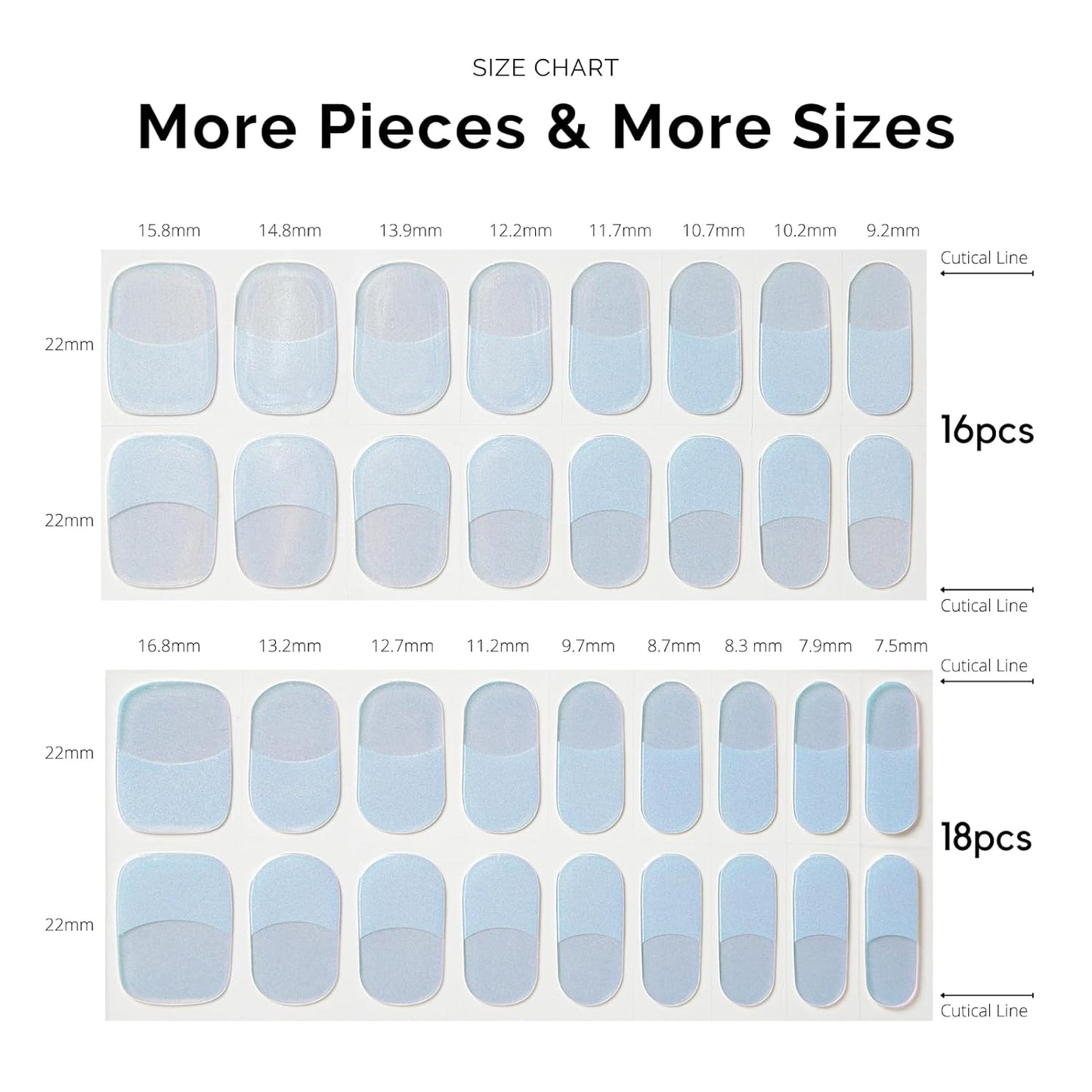 Semi Cured Gel Nail Strips - NAILOG 34 Pcs French Clear Glitter Nail Stickers Extra Long Wraps with Glossy Gel Finishing, Magic Aura