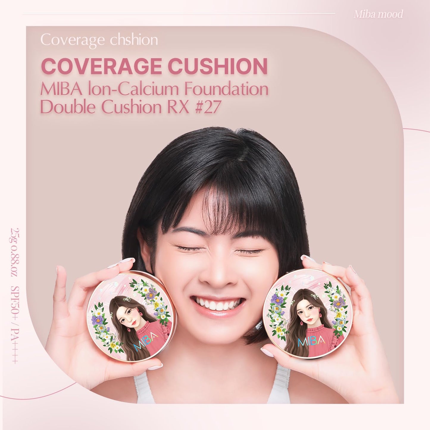 MIBA Ion Calcium Foundation Double Cushion RX No 27 Big Cushion SEASON2 Long Lasting Effect. Skin moisturizing. Glow Makeup High Coverage. Skin tightening relief. Smooth adhesion.(25 g / 0.88 oz)