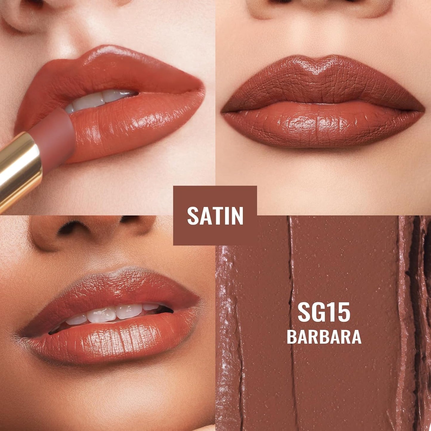Oulac Color Rich Satin Lipstick - Medium Brown Full Coverage Lip Color, Creamy Silky-Smooth, Moisturizing, Satin Matte Finish, Infused With Shea Butter, Vegan & Clean Beauty, 4g, SG15 Barbara