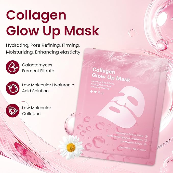 Bio Collagen Face Mask Overnight,Korean Collagen Face Mask 2.0,Bio-Collagen Real Deep Mask,Glow up Firm Skin Deep Hydrating Masks for Wrinkle Reduction and Pore Minimization-Like Glass Skin(1Box*4 pc)