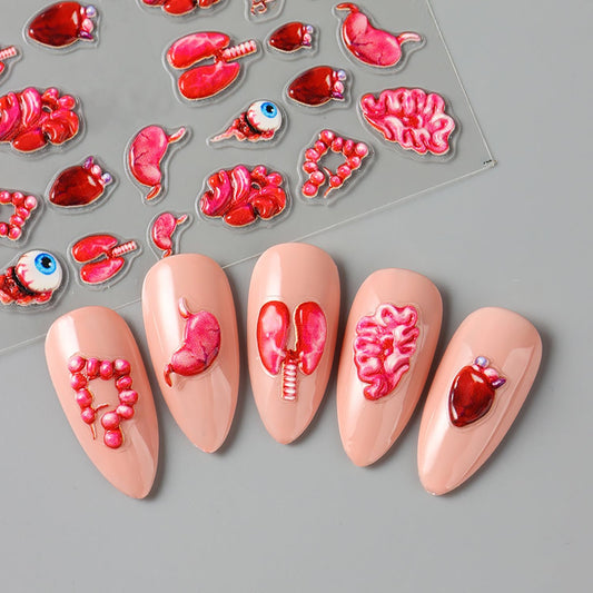 2 Sheets Halloween Horror Nail Art Stickers 5D Embossed Blood Eyes Wounds Pattern Nail Stickers Gothic Horror Day of Death Design Nail Sticker for Women Holiday DIY Manicure Decoration