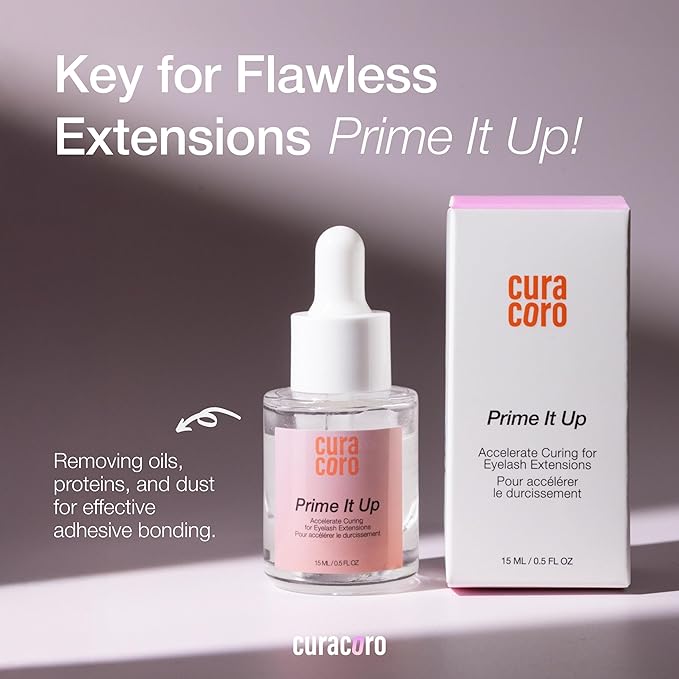 Curacoro Eyelash Extension Primer 15 ML - Increase Adhesive Bonding Power | Easily Removes Proteins and Oils/Oil Free/Longer Extension Retention (Prime It Up)