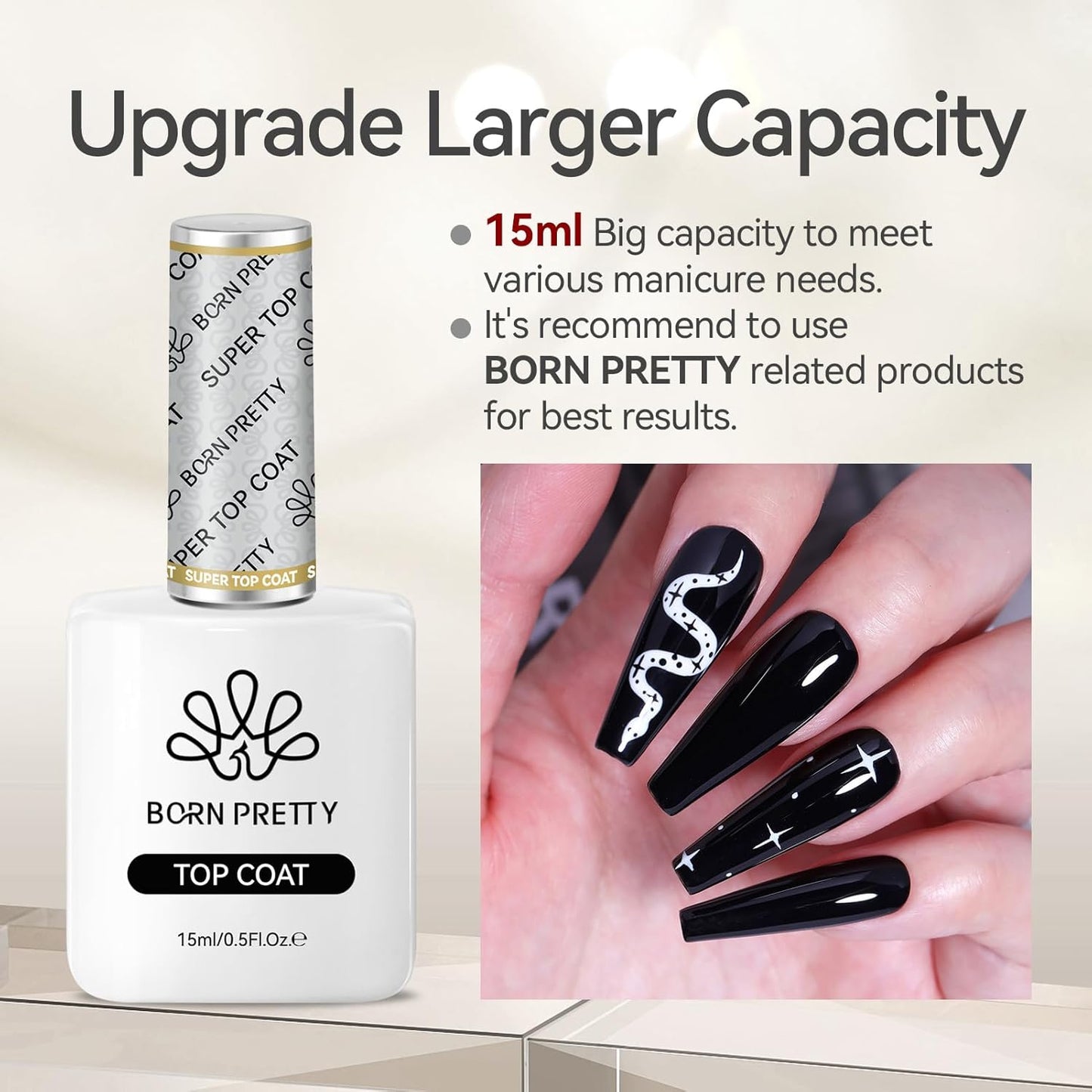 Born Pretty Gel Nail Polish No Wipe Top Coat-15ml Clear Nail Polish Shiny Long Lasting Top Gel for Clear Nail Gel and Acrylic Nails, for Home DIY and Nail Salon