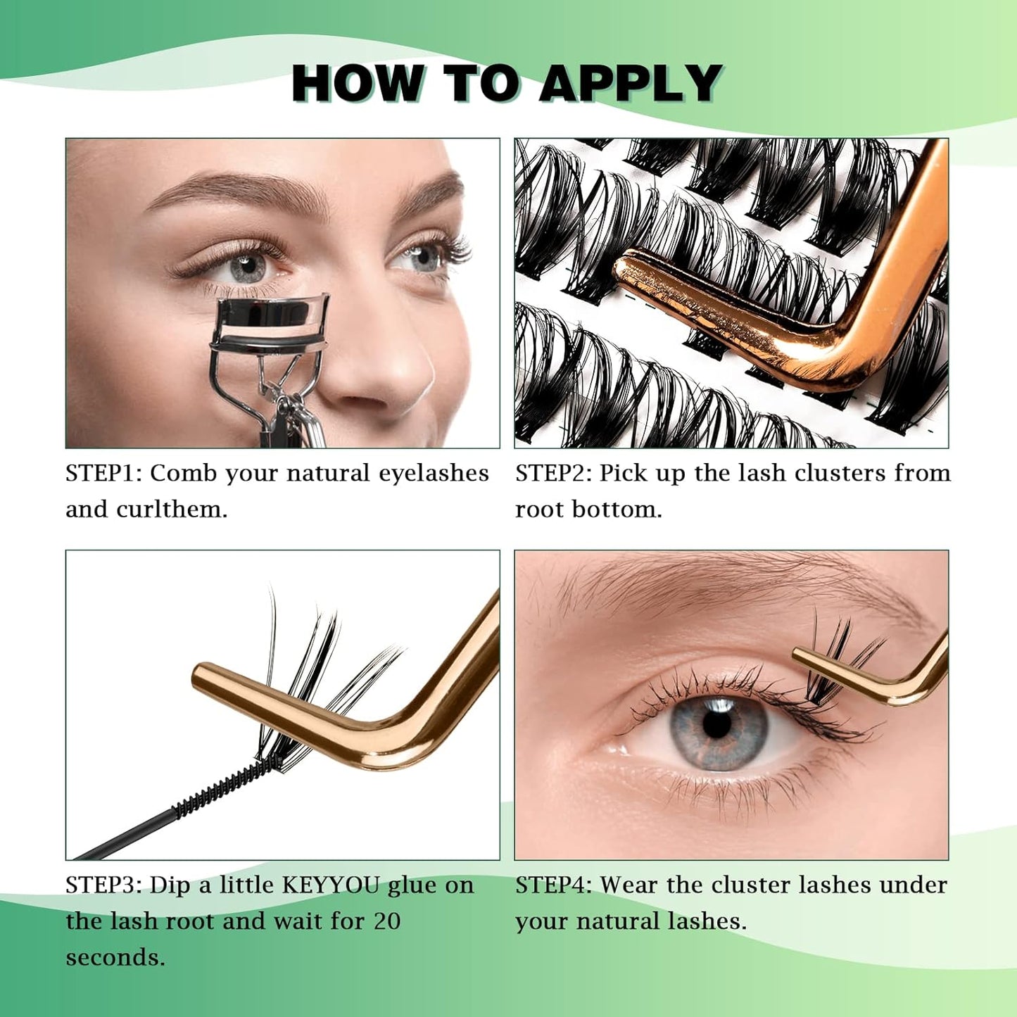 Lash Clusters 300pcs Individual Lashes 40D 0.07D Curl 13mm DIY Eyelash Extension KEYYOU Large Tray Volume Soft&Natural Eyelash Clusters(40D-0.07D,13）