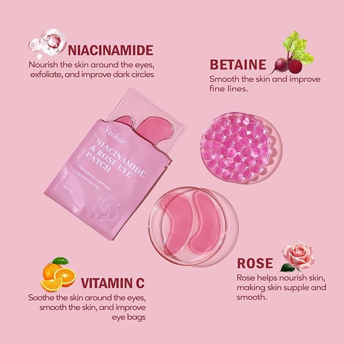 Under Eye Patches for Dark Circles,Puffy Eyes,20 Pairs Face Masks SkinCare With Niacinamide and Rose for Rehydrated