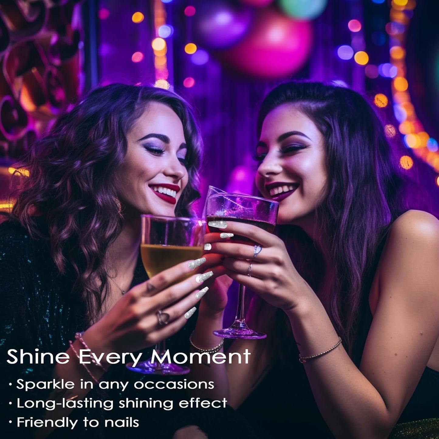 Allstarry Nail Glitter, 2 Colors Sparkling Silver Reflective Glitter Shiny White Diamond Dust Shimmery Sequins Crystal Gems for Nail Art Disco Party Nightclub Raves Festivals Concert Shows Wedding