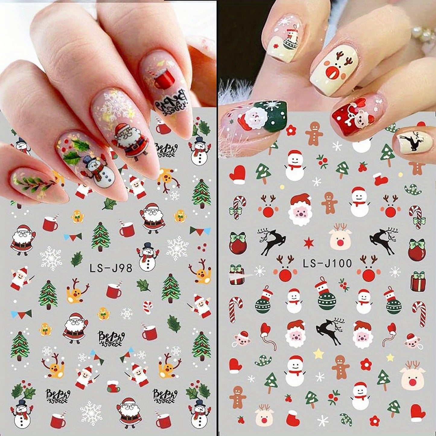 9 Sheets Christmas Nail Art Stickers 3D Christmas Nail Decals with Santa Claus Snowflake Elk Deer Snowman Xmas Tree Design Manicure Decal Winter Cartoon Christmas Nail Art DIY Decor Supplies for Women