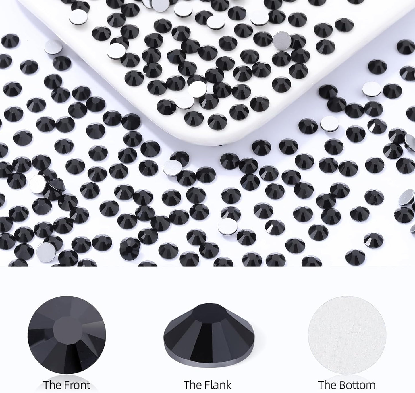 Black Flatback Rhinestones, Glass Rhinestones for Nail Art and Craft, Glue Fix, Loose Crystal Gemstones(Black, SS30, 576pcs, 6.4-6.6mm)