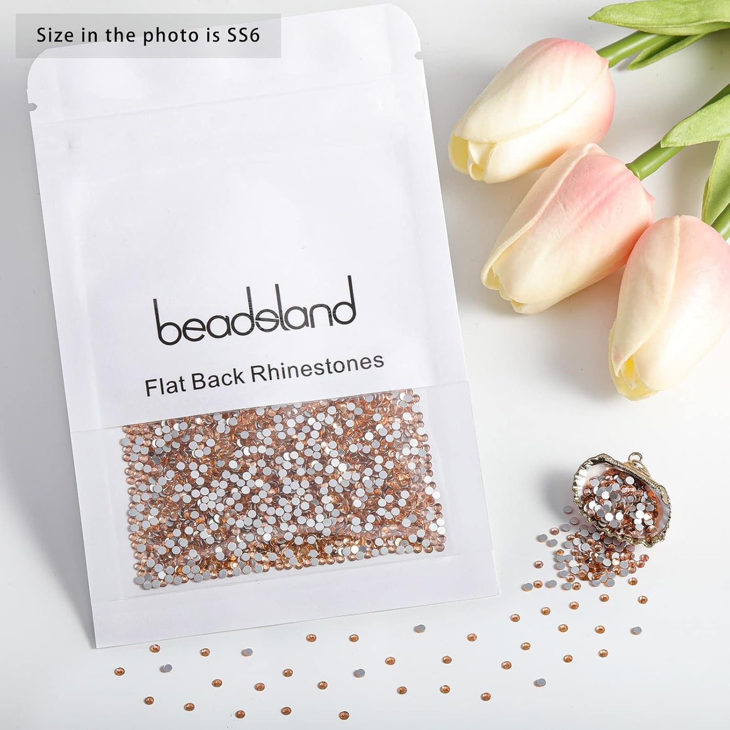 beadsland Flat Back Crystal Rhinestones Round Gems for Nail Art and Craft Glue Fix,Champagne (1.9-2.0mm) SS6/1440pcs